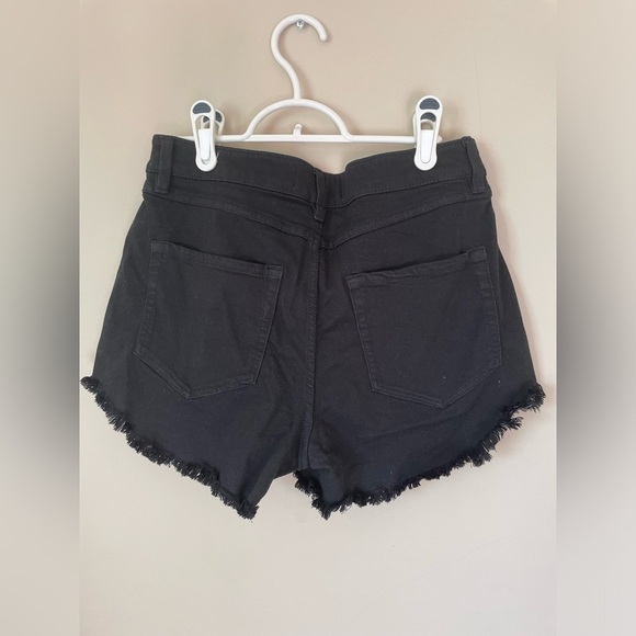 Brody high waisted Black stretchy denim distressed Jean Shorts with buttons. 29 - Picture 4 of 4